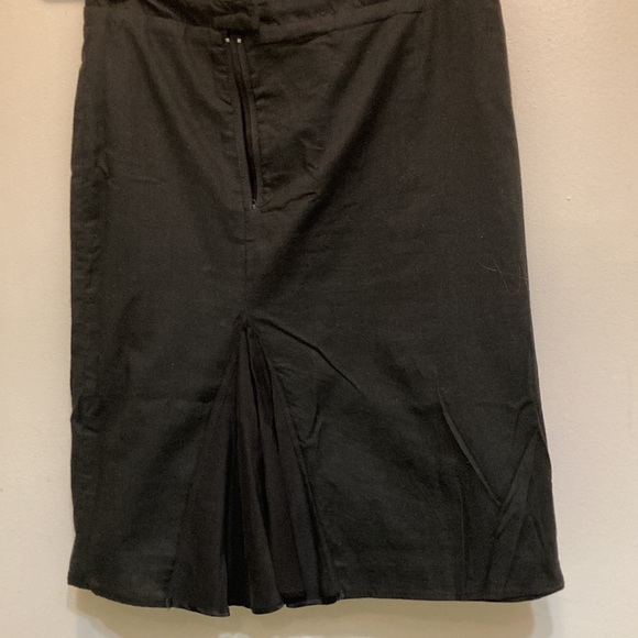 Mayle Black Tonal Striped At-the-Knee Skirt with Silk Insert Kick Pleat - Picture 5 of 9